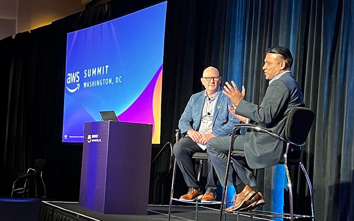 GSA IT ACIO, FAS, Sagar Samant, speaking with ICF CTO, Kyle Tuberson, about at AWS Summit 2023