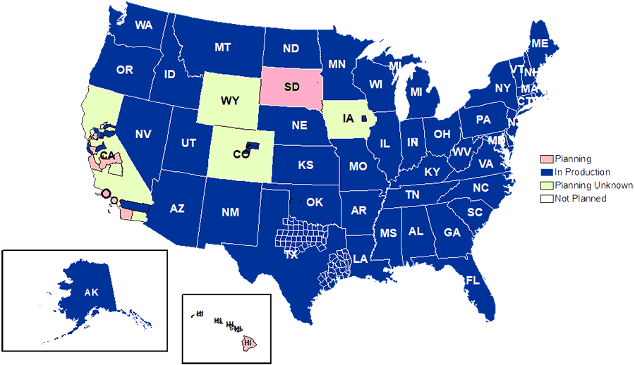 U.S. national syndromic surveillance program participation map