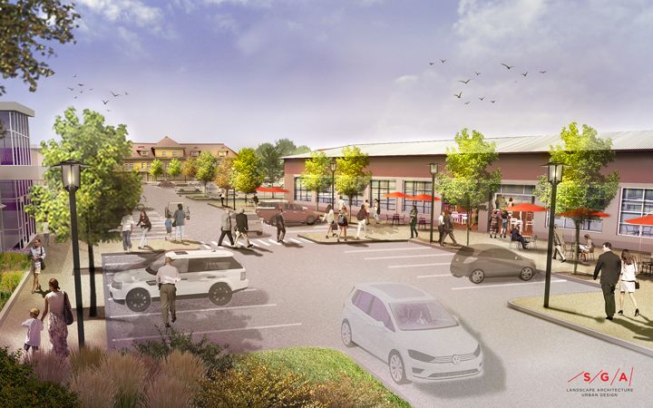 Image of 2D plan and 3D rendering of redesigning Millinocket at EPA's Office of Brownfields and Land Revitalization