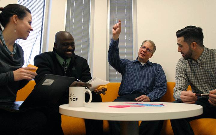 icf employees on couch