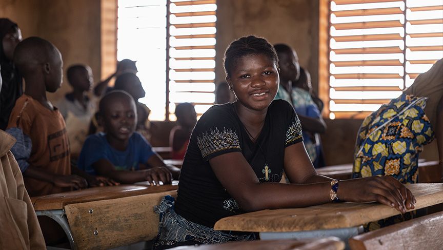 16-year-old Marie at her school in Burkina Faso
