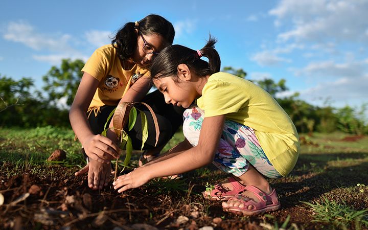 children with plant