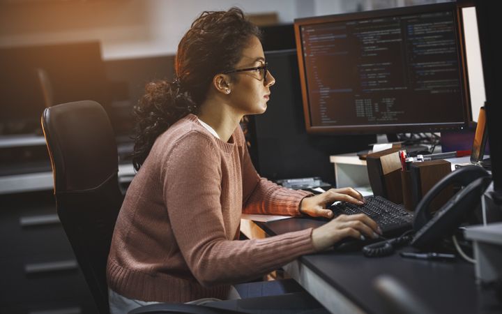 Woman working in a computer