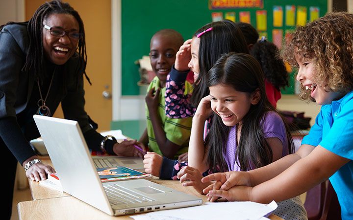 children education in school with laptop