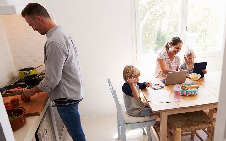 Family in kitchen