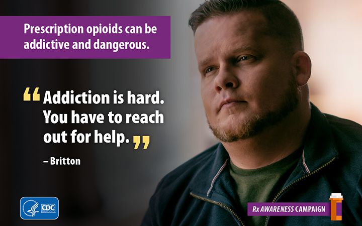 Image of man with text: Addiction is hard. You have to reach out for help."
