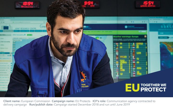 Male working in a control center for the EU