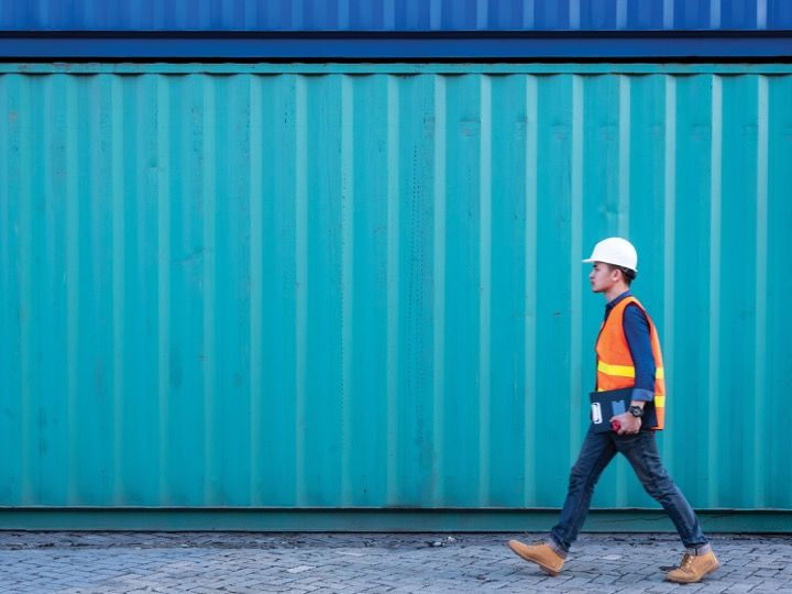 Construction man working on freight and logistics