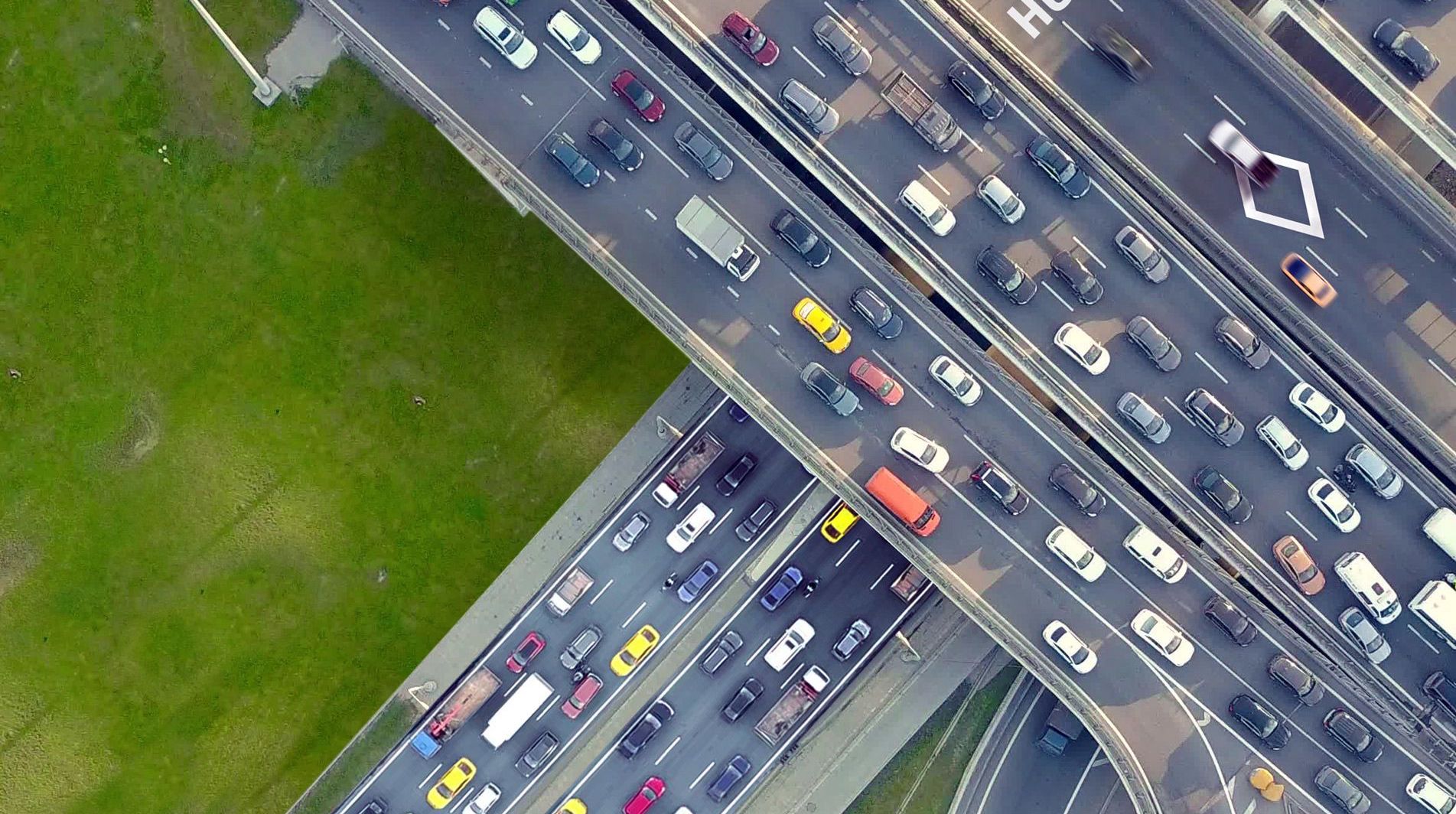 Birds eye view of moving cars