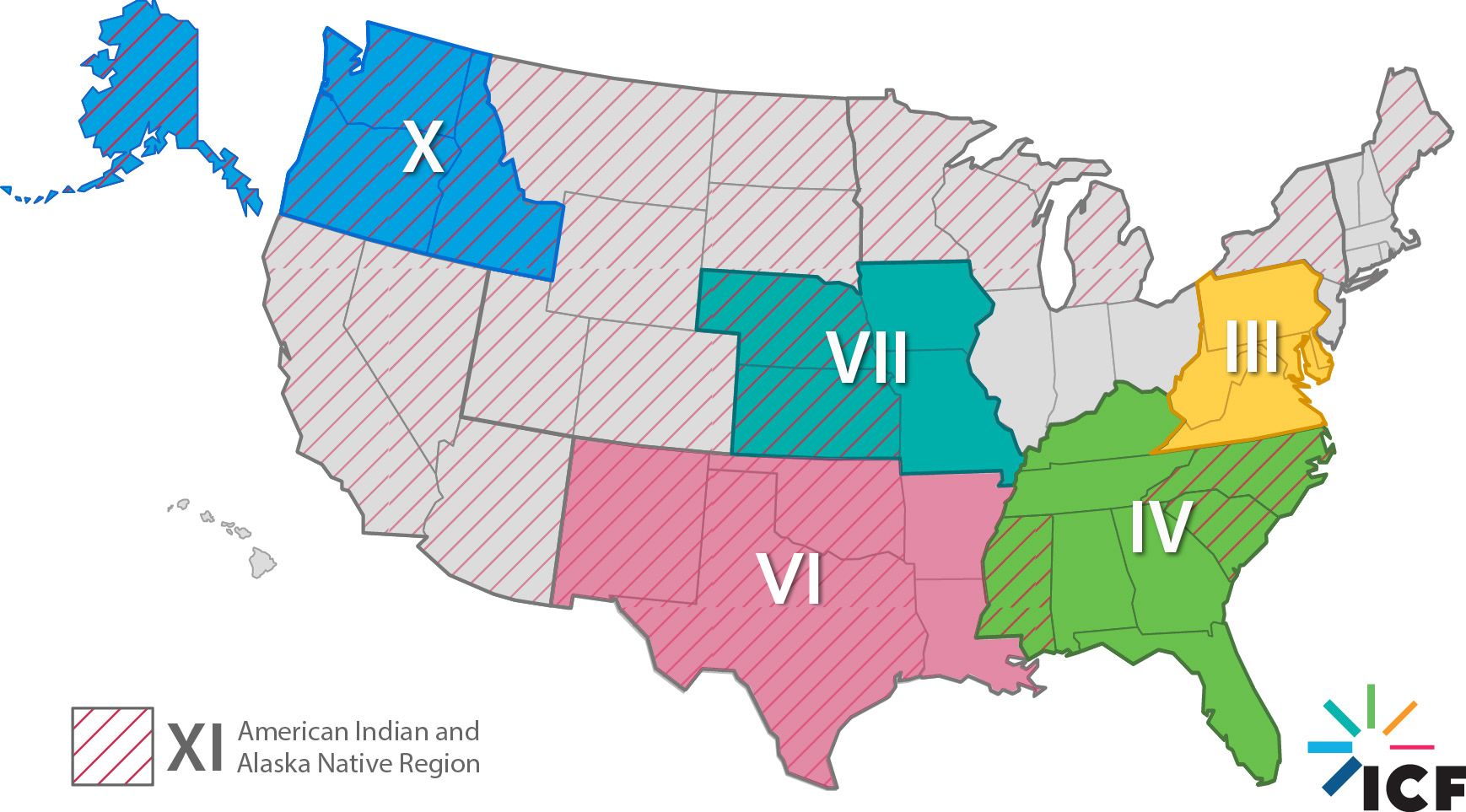 Map of the focused regions for the Head Start regional training client story