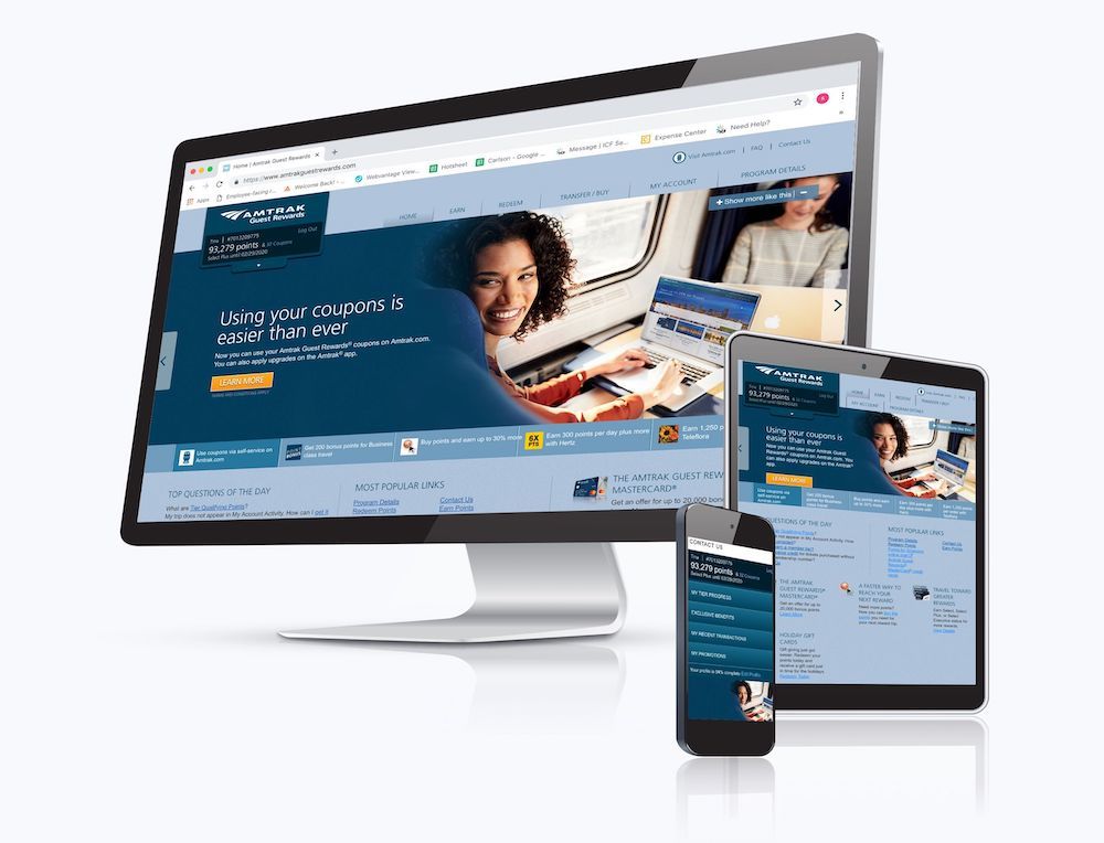 Screen grabs of Amtrak.com