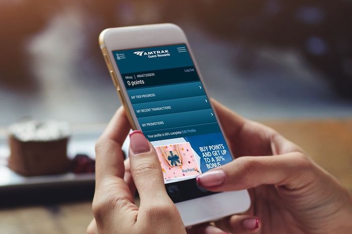 Passenger using Amtrak app