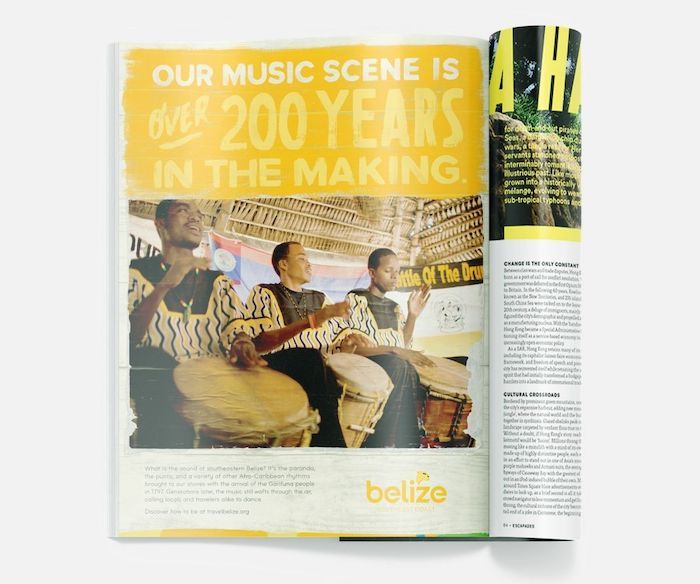 Magazine fold of Belize headline  "Our music scene is over 200 years in the making" 